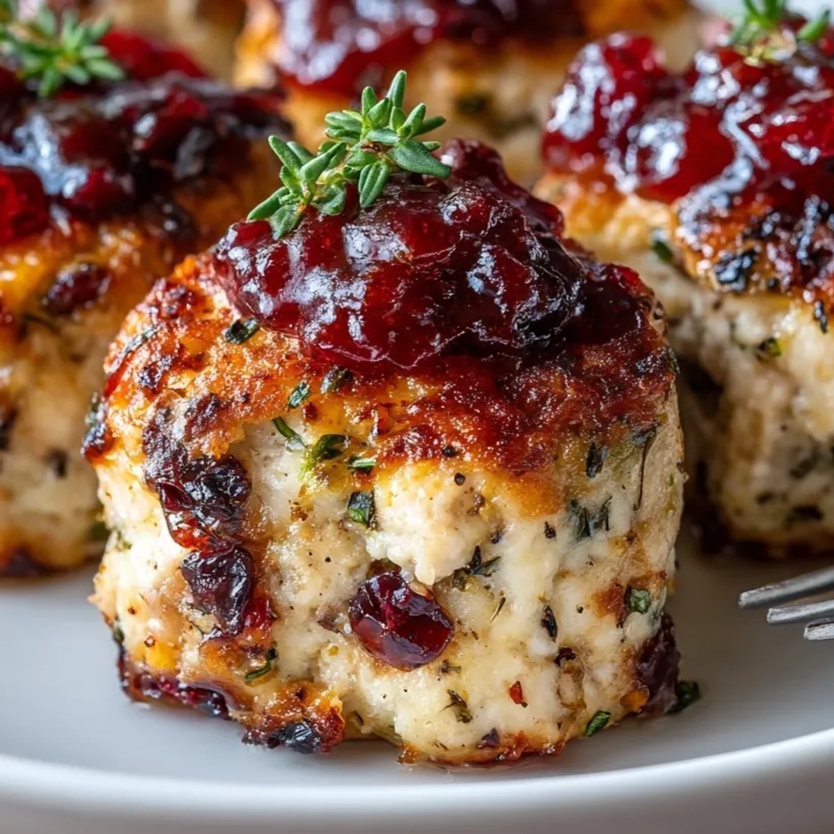 Cherry-Coded Cranberry Chicken Meatloaf Minis, glazed and baked to golden perfection, ready to enjoy.