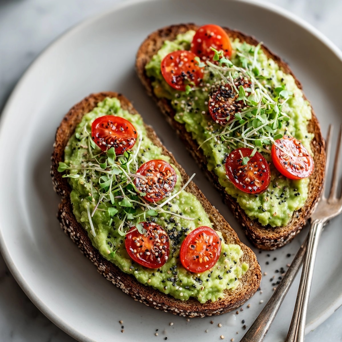 Freshly made avocado toast with everything seasoning, a vibrant and delicious vegetarian breakfast option.
