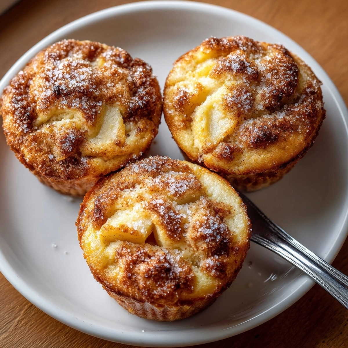 Warm cinnamon apple breakfast muffins arranged on a plate, perfect for a cozy fall morning.