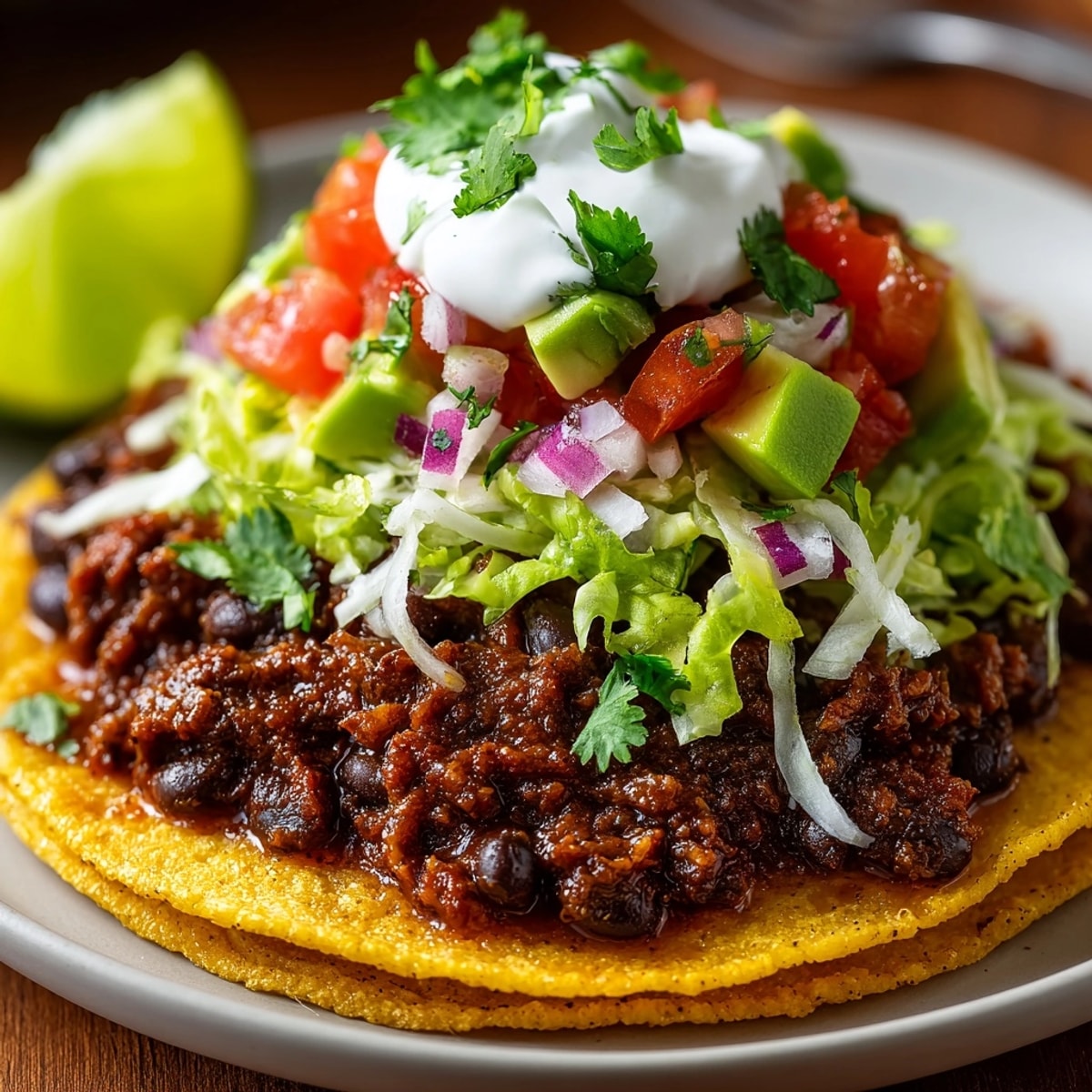 Black bean tacos filled with creamy avocado, crisp lettuce, and vibrant pico de gallo.