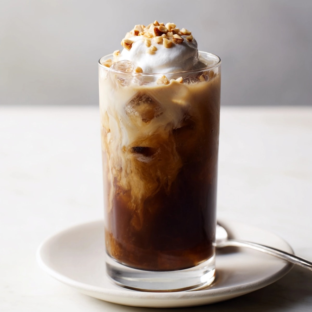 Homemade Iced Hazelnut Cold Brew: rich hazelnut aroma, served in tall glass.