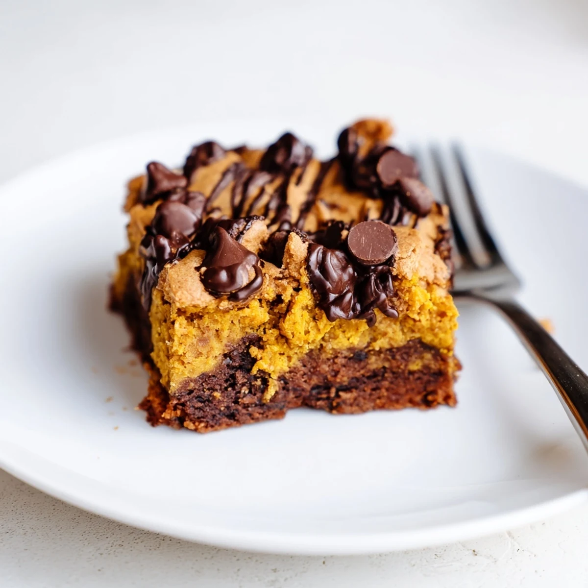 Decadent Pumpkin Muffin Cookie Dough Brownies layered with fudgy goodness and spices.