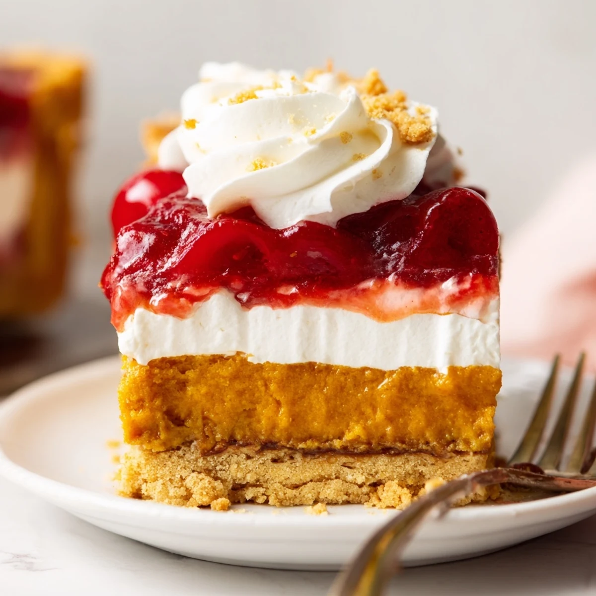Delicious Cherry Cheesecake Pumpkin Muffin Pie baked in a golden crust, topped with vibrant cherries.  