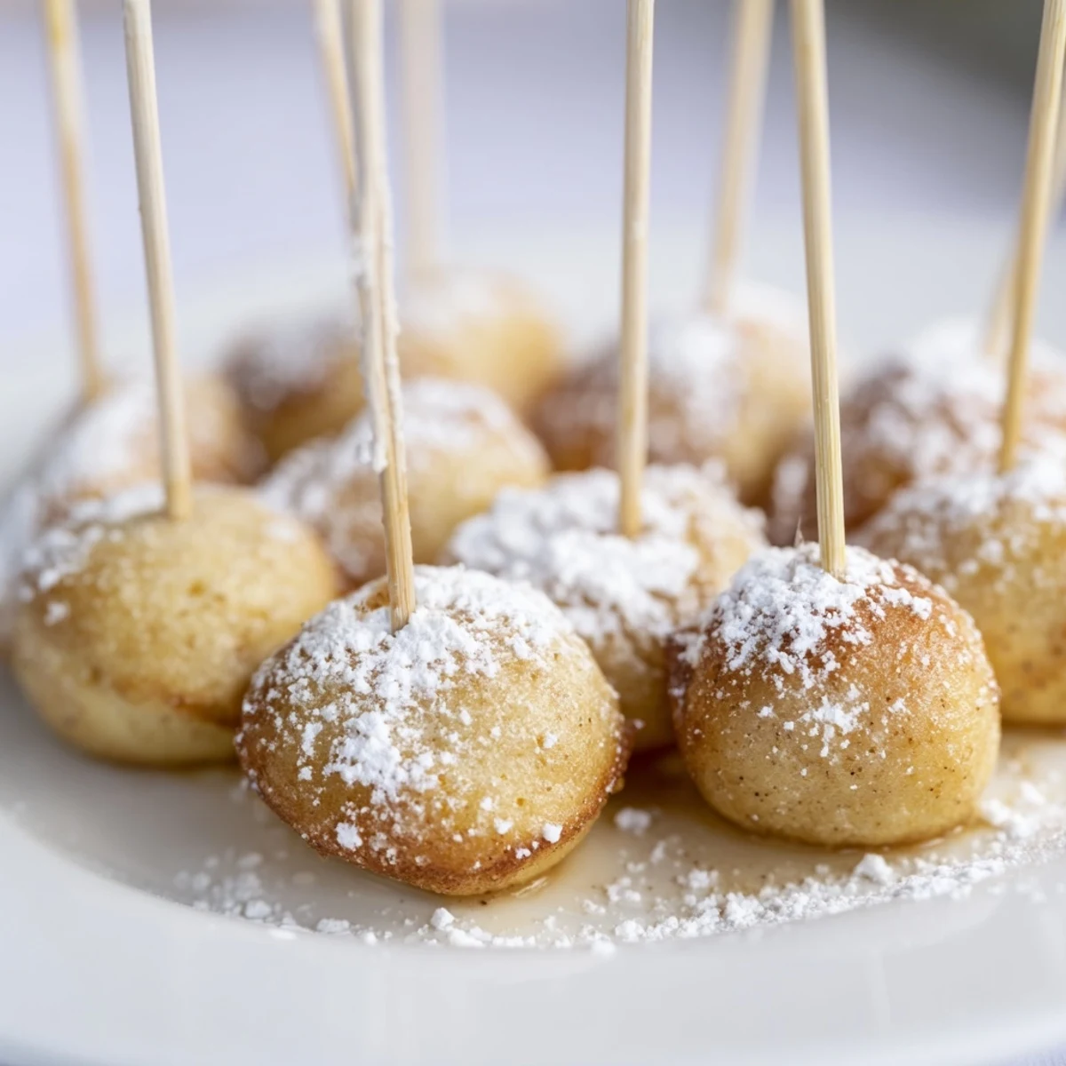 Bite-sized Coffee Butter Cake Pancake Pops with a lollipop stick for easy snacking.