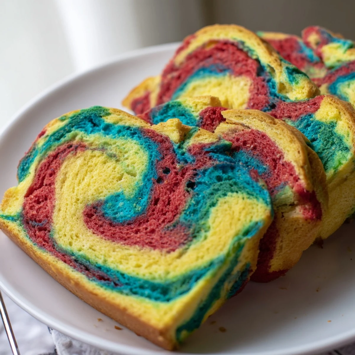 Whimsical Cloud Bread Rainbow Version offers a delightful treat with each colorful bite.