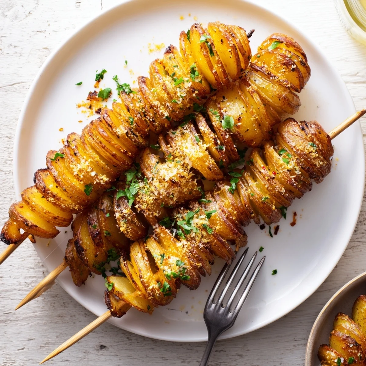 Savory Air-Fryer Tornado Potatoes on skewers, perfect for dipping or sharing.