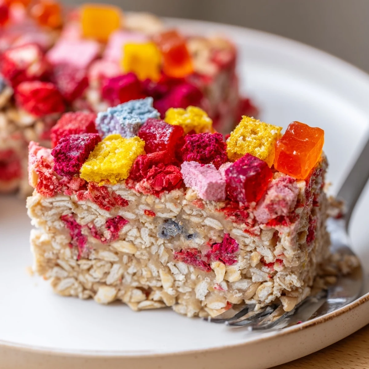 Colorful DIY snack bars topped with homemade gummies and freeze-dried candy treats.  