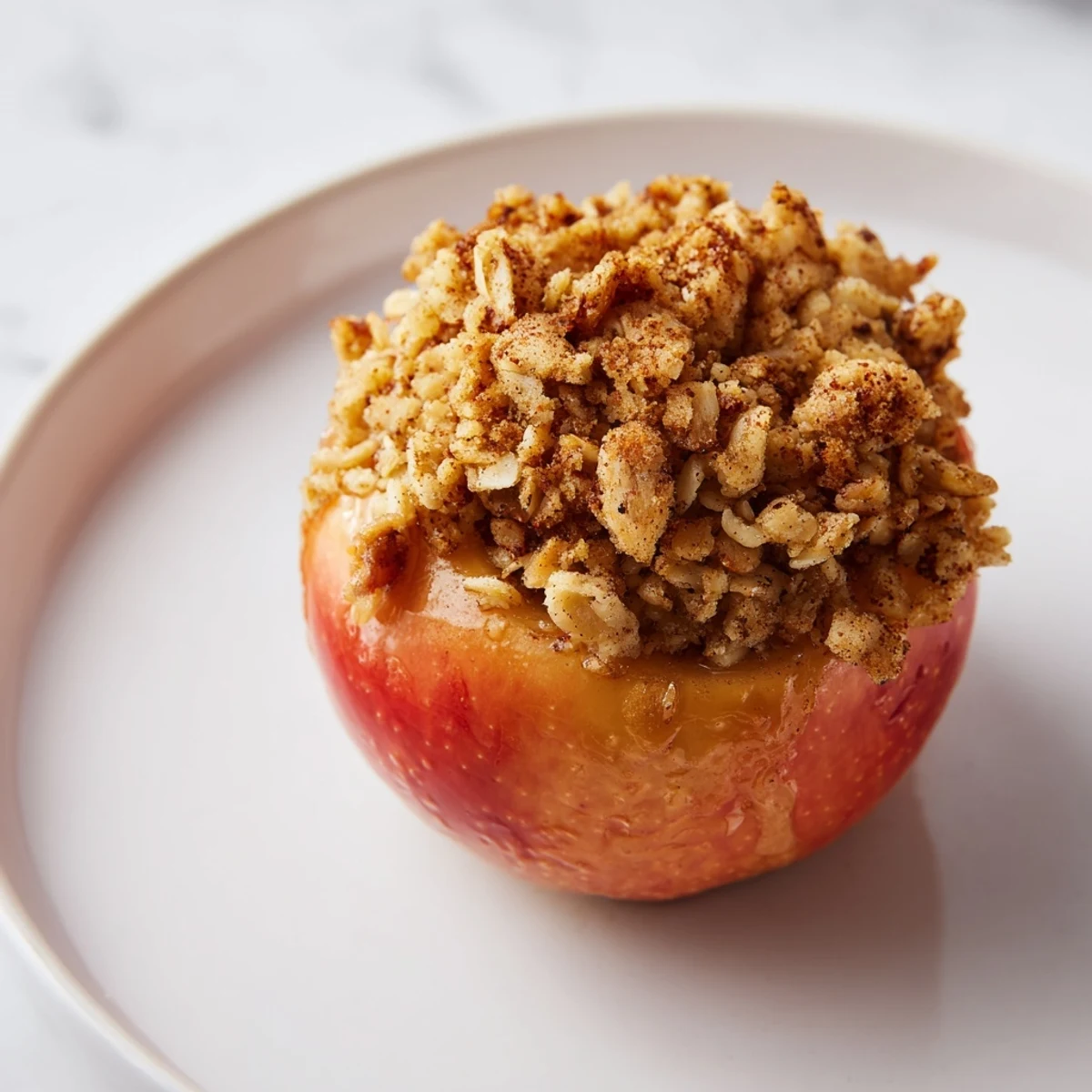 Golden brown Baked Apples with Oat-Nut Crumble, a warm, comforting dessert for chilly evenings.