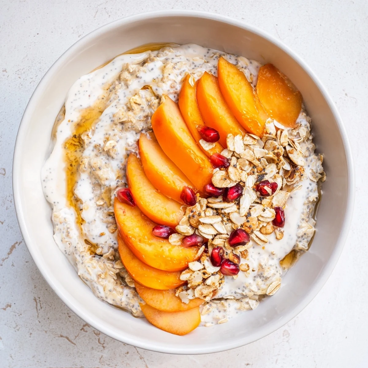 Overnight Oats with Persimmon, a colorful breakfast topped with juicy pomegranate and creamy texture.