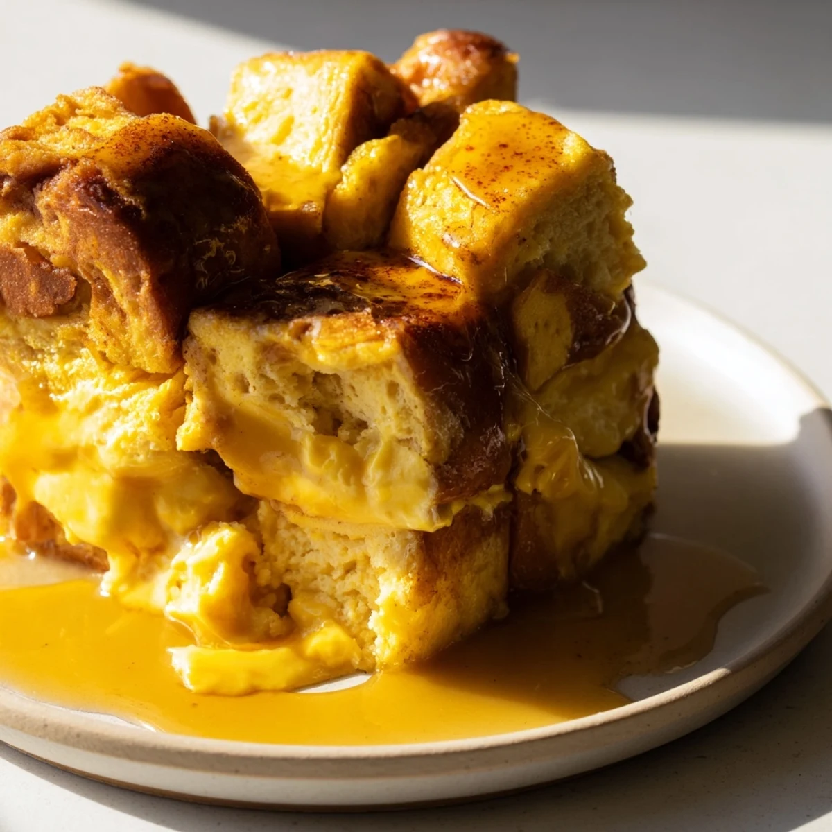 Golden-brown French Toast Bake, a comforting breakfast casserole perfect with fresh berries and maple syrup.