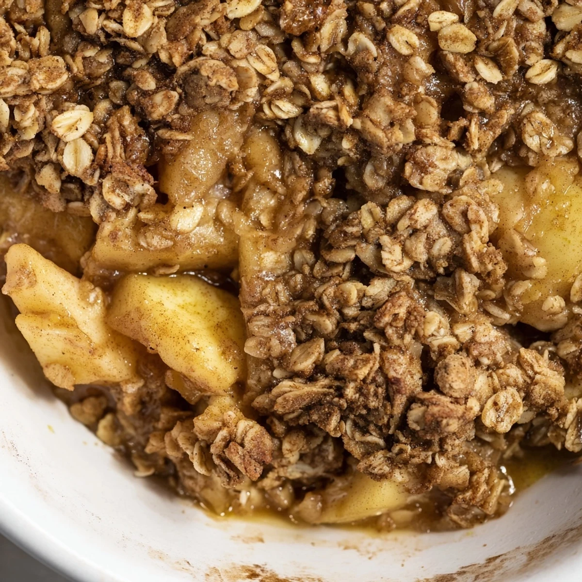 Golden-brown Apple Crisp with juicy, bubbling apples, a delicious American dessert treat.