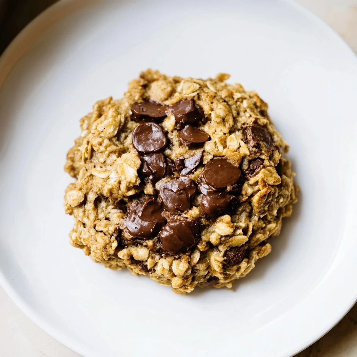 Golden-brown Oat-Banana Chocolate Chip Cookies, fresh from the oven, offering a sweet, oat-filled aroma.
