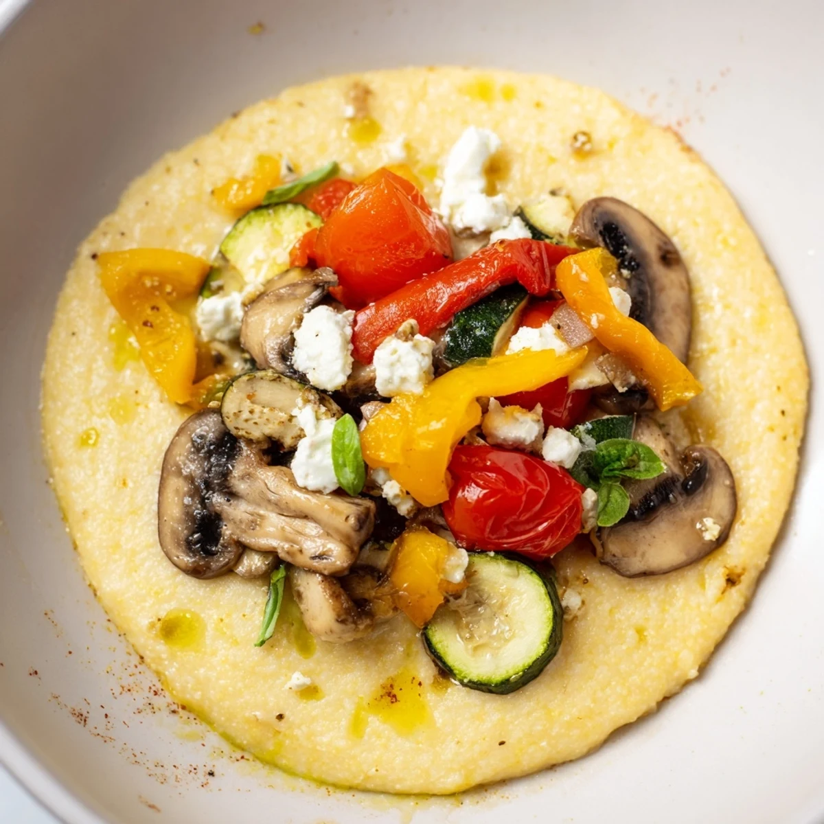 Creamy Cornmeal Mush Polenta Bowls with roasted vegetables, a comforting and flavorful vegetarian meal.