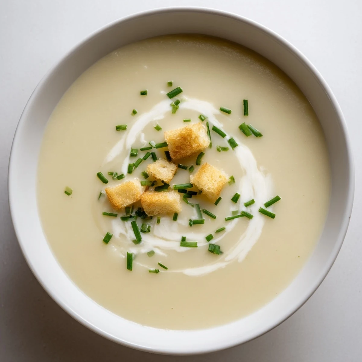 Simmering pot of Potato Leek Soup, the French classic ready to blend for a flavorful, easy meal.