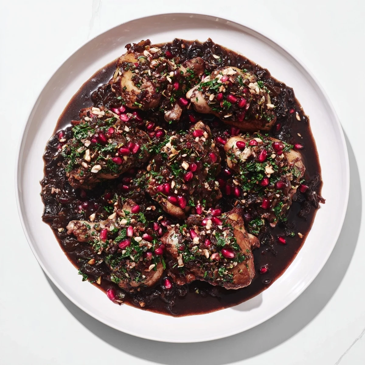 A beautifully simmered Budget Fesenjan Stew showcases tender chicken in a rich, walnut-pomegranate sauce.