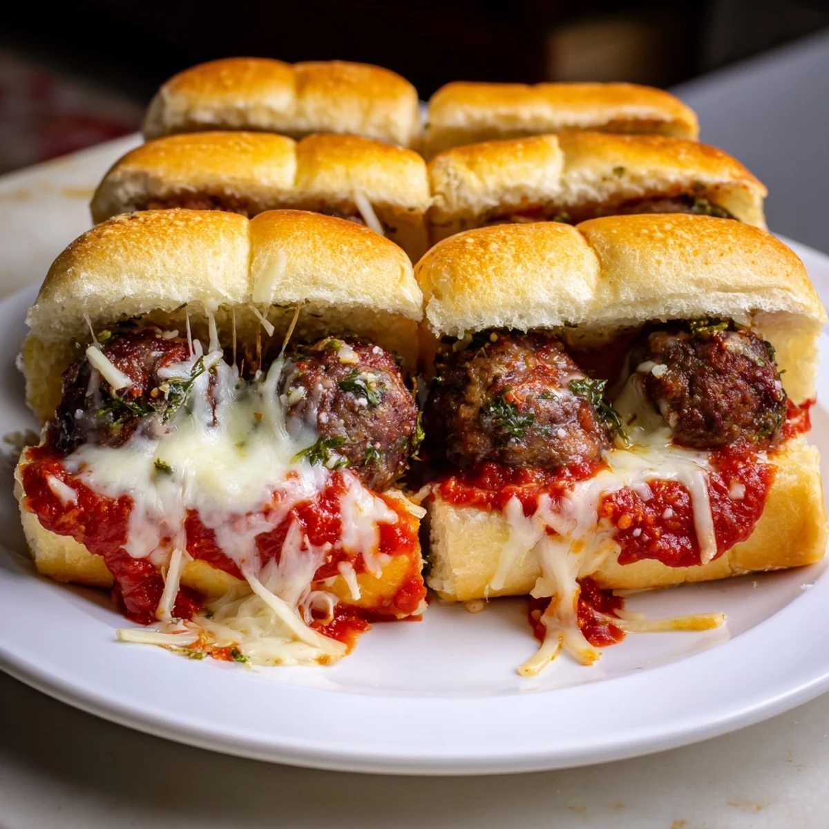 Golden, cheesy Easy Christmas Meatball Sliders ready to serve warm, perfect appetizer for your guests.