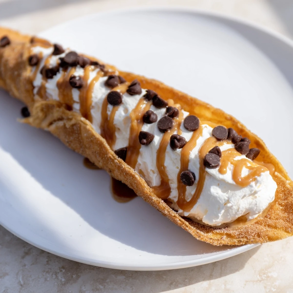 Golden-brown Quick Churro Cheesecake Cones, dusted with cinnamon sugar, await their creamy cheesecake filling.