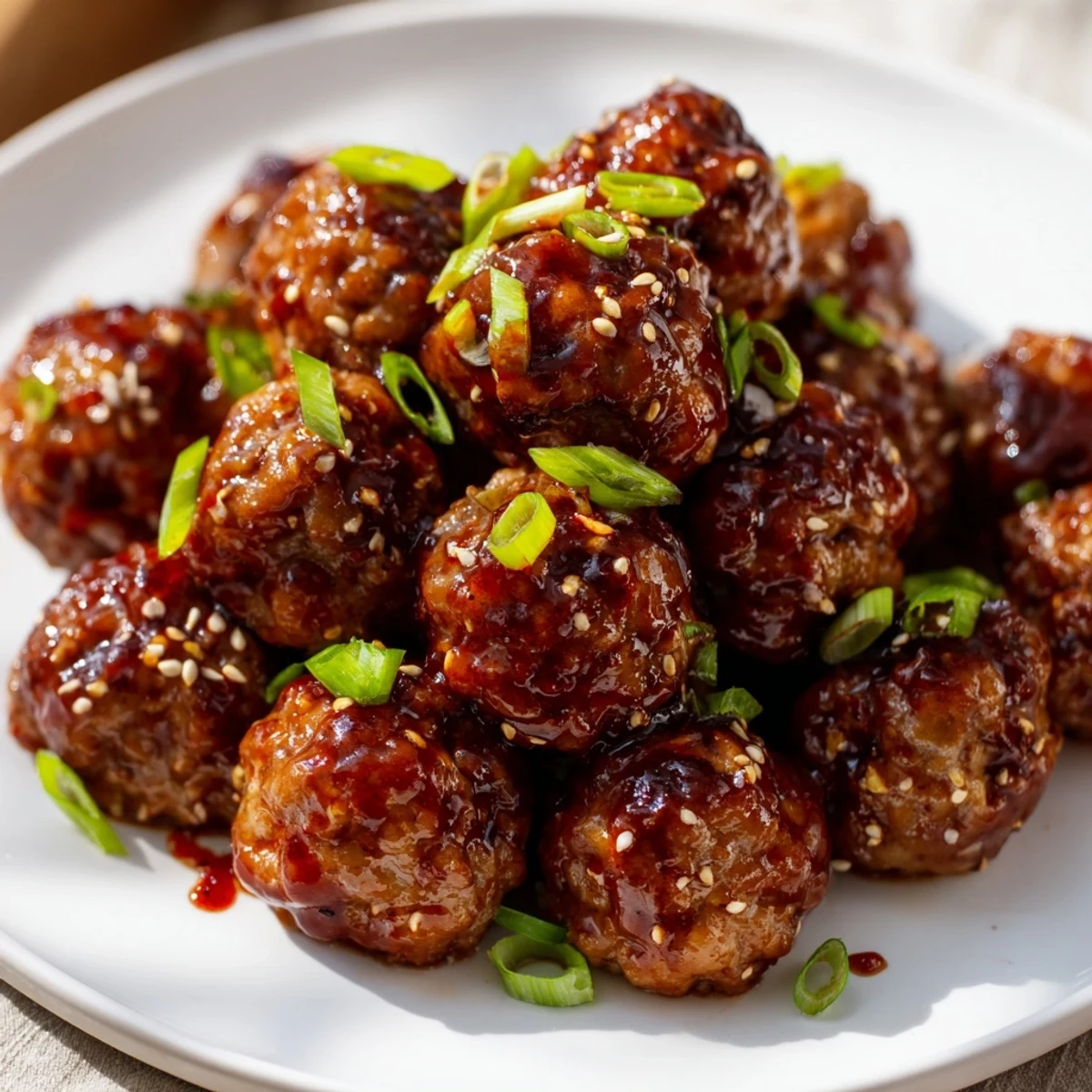Appetizing close-up of tender Spicy Honey-Glazed Chicken Meatballs, ready to serve with rice.