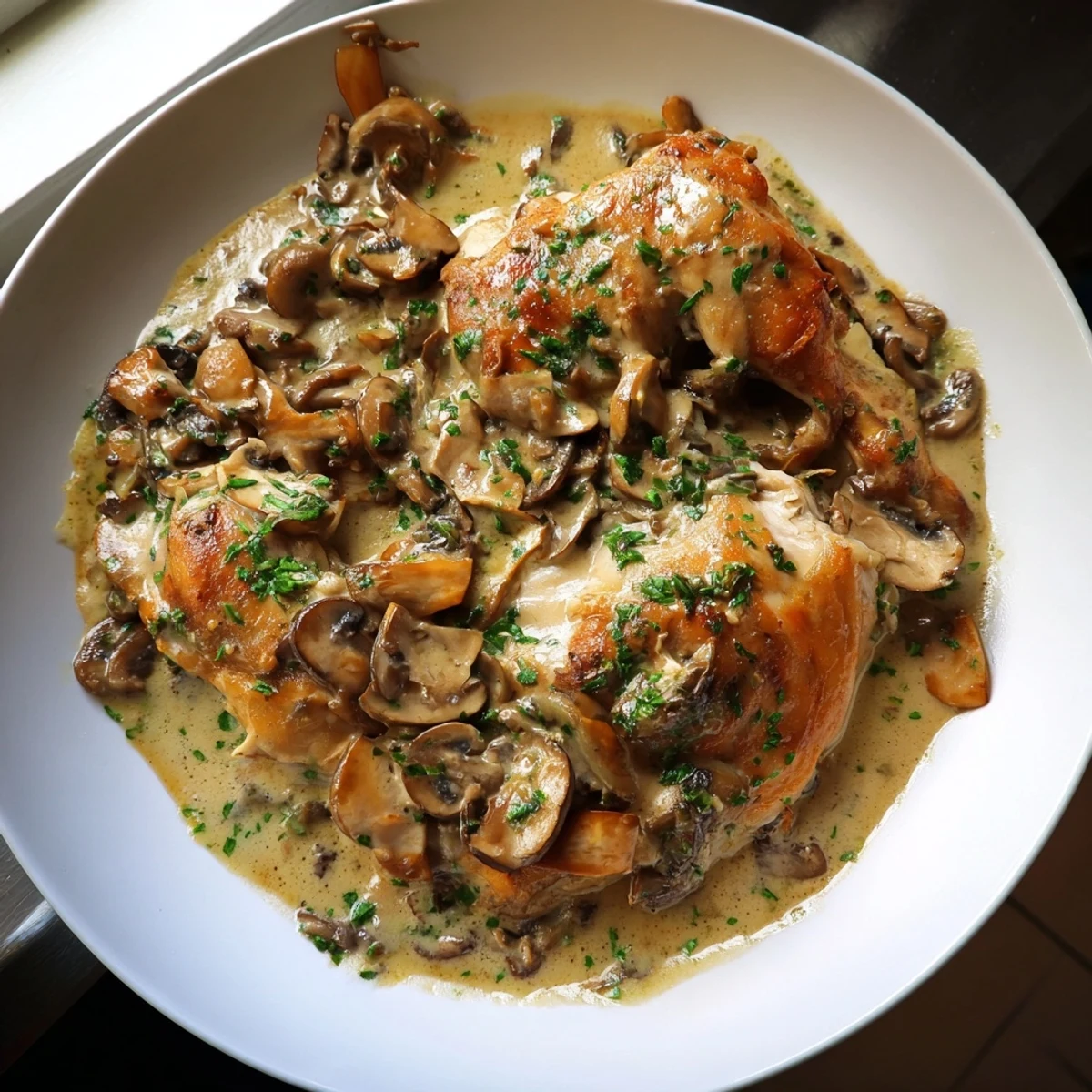 This delicious Tarragon Chicken & Mushroom Skillet features juicy chicken in a creamy, herb-infused, gluten-free sauce.