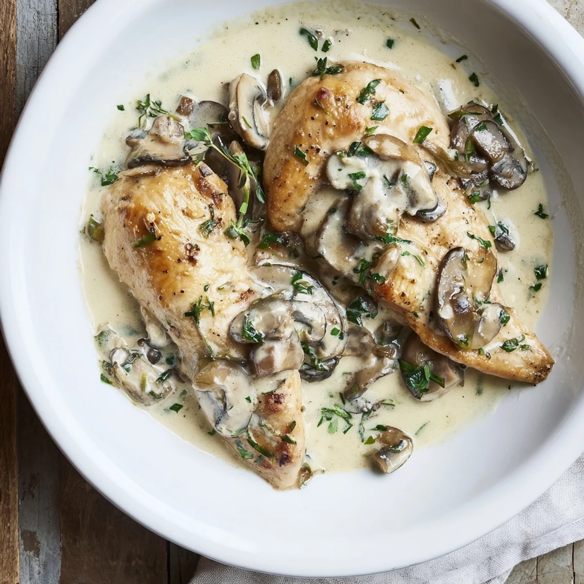 Sizzling Tarragon Chicken & Mushroom Skillet featuring tender chicken, mushrooms, and a rich, savory sauce.