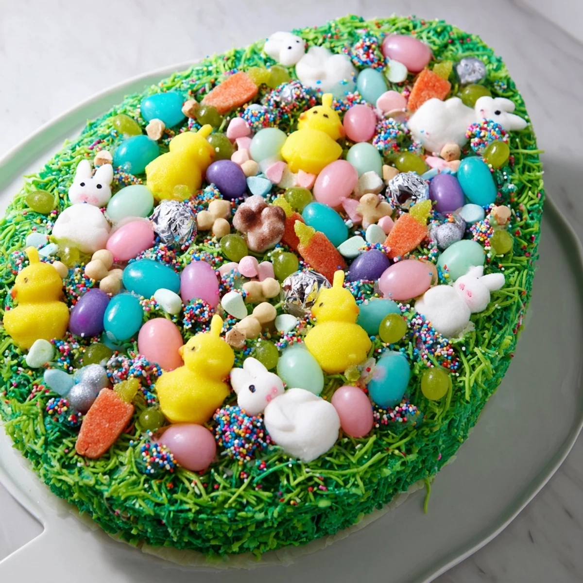 Colorful array of egg-shaped candies, perfect for an Easter celebration party platter.