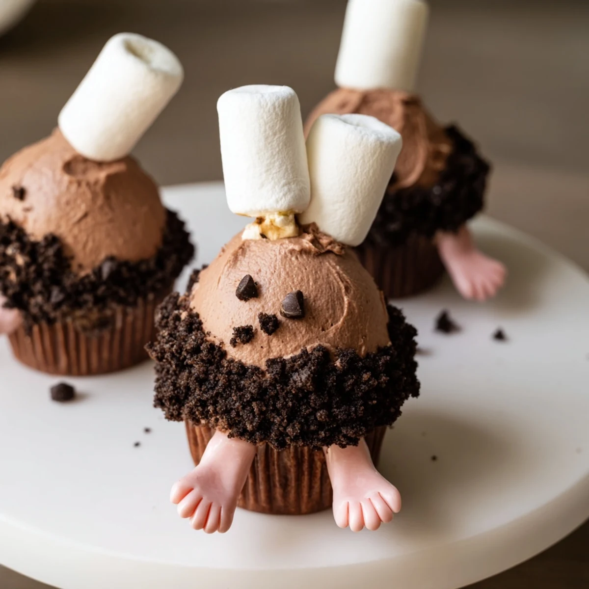 A close-up of a whimsical Bunny Burrow Cupcake Tray, perfect for a spring party dessert table.