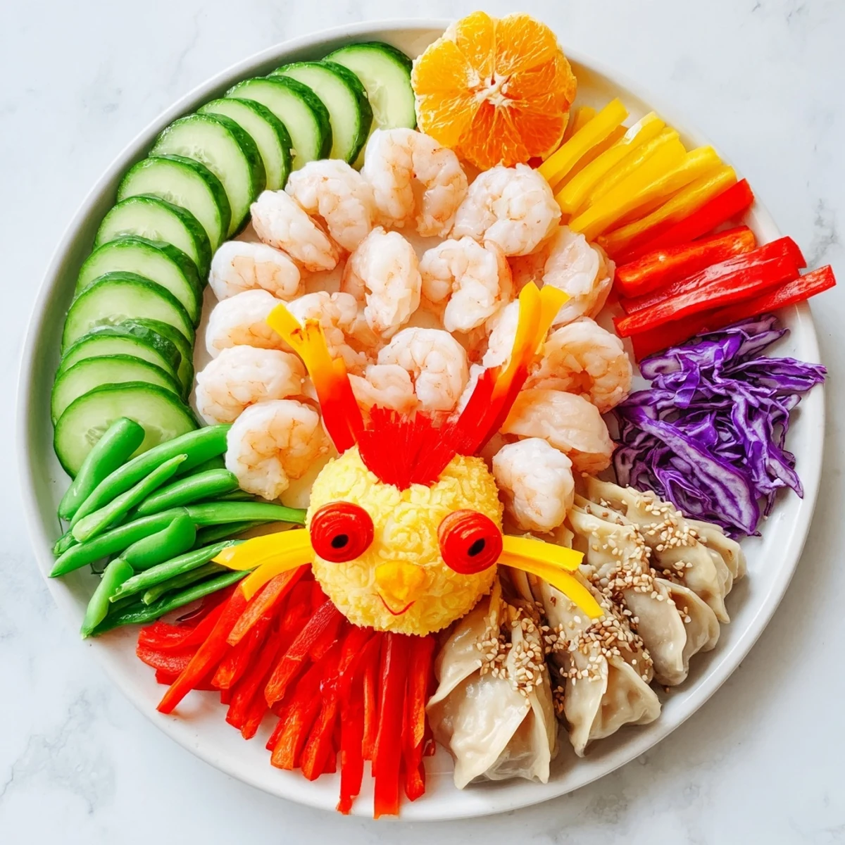 A visually stunning Mighty Dragon Lunar New Year board, ready for dipping sauces and shared enjoyment.