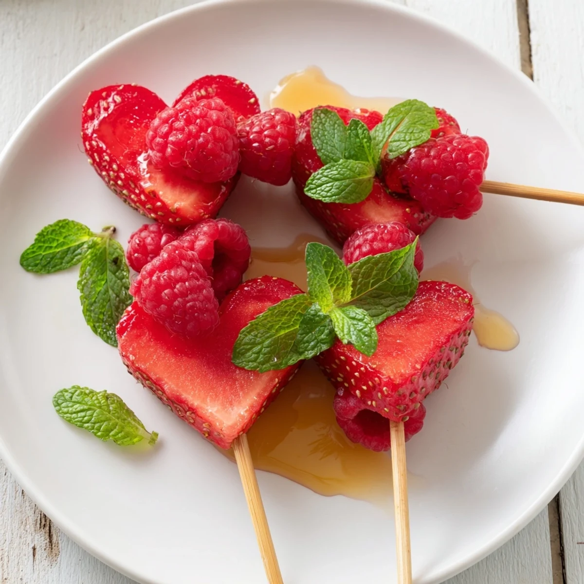 Sweet and colorful Red Heart Fruit Skewers, a refreshing mix of fruit hearts ready to be enjoyed.