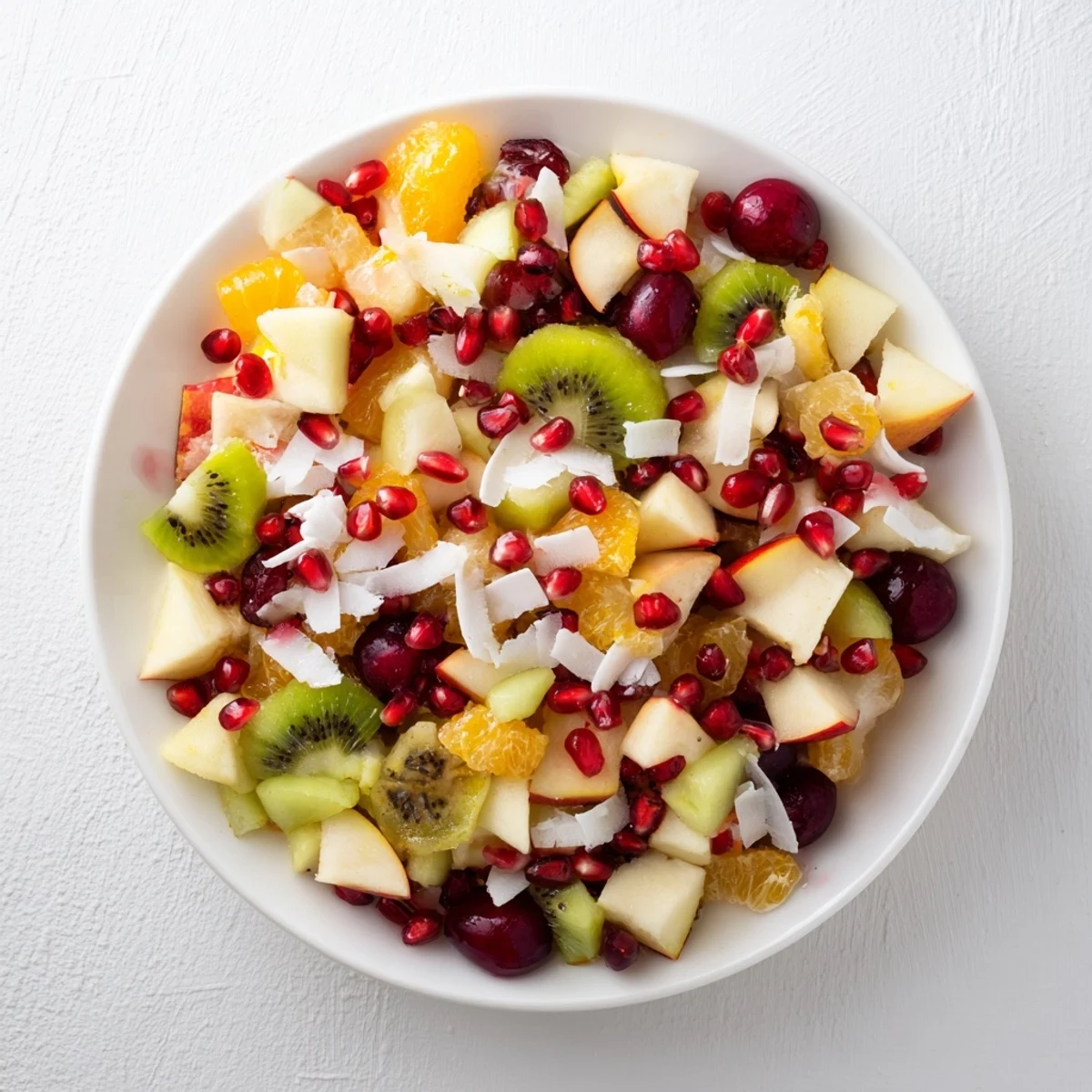 Snowflake Fruit Medley glistens with vibrant fruits, tossed in a citrus dressing, and topped with coconut.