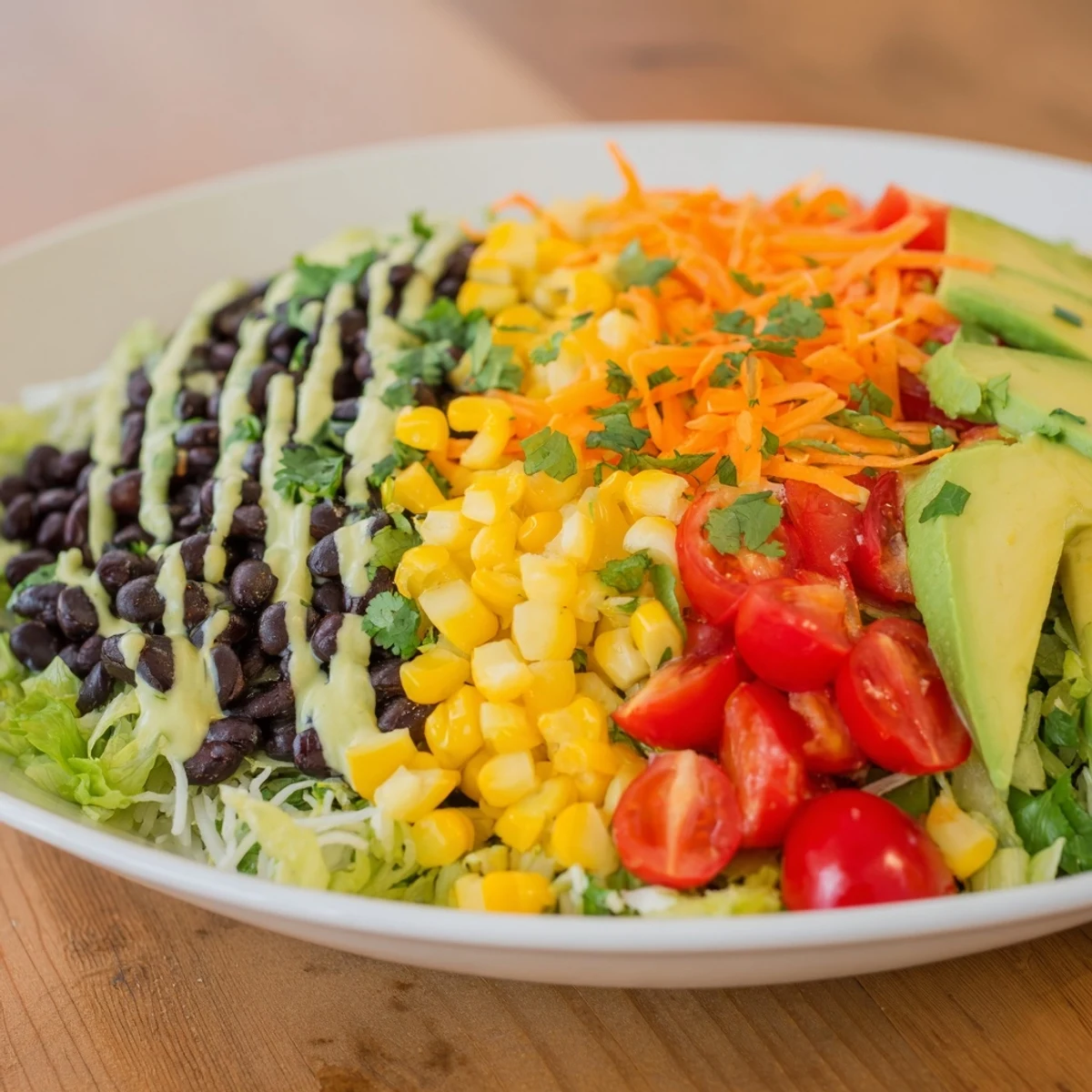 This Southwest Sunset Palette salad features a colorful arrangement of ingredients, including cheese and fresh corn, for a delicious taste.