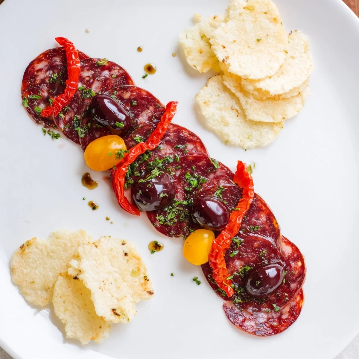 Elegant serving of The Crimson Tide, a delicious appetizer with contrasting colors and flavors.