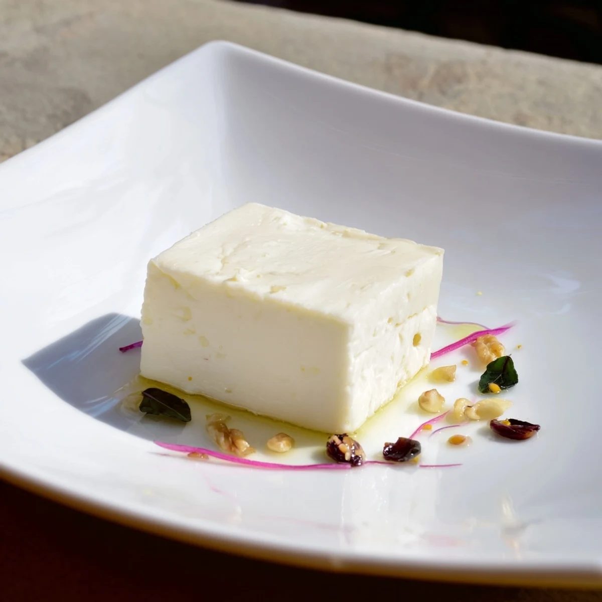 The Zenith Point salad's inviting composition: radiant flavors meeting the soft, round artisan cheese.