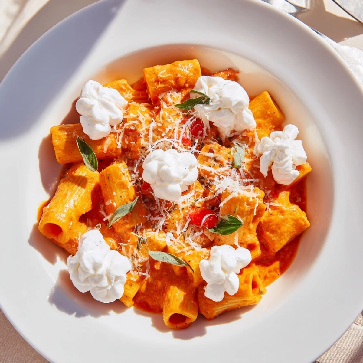 Warm, creamy Creamy Roasted Red Pepper Santa Hat Pasta, a delicious holiday dinner delight.