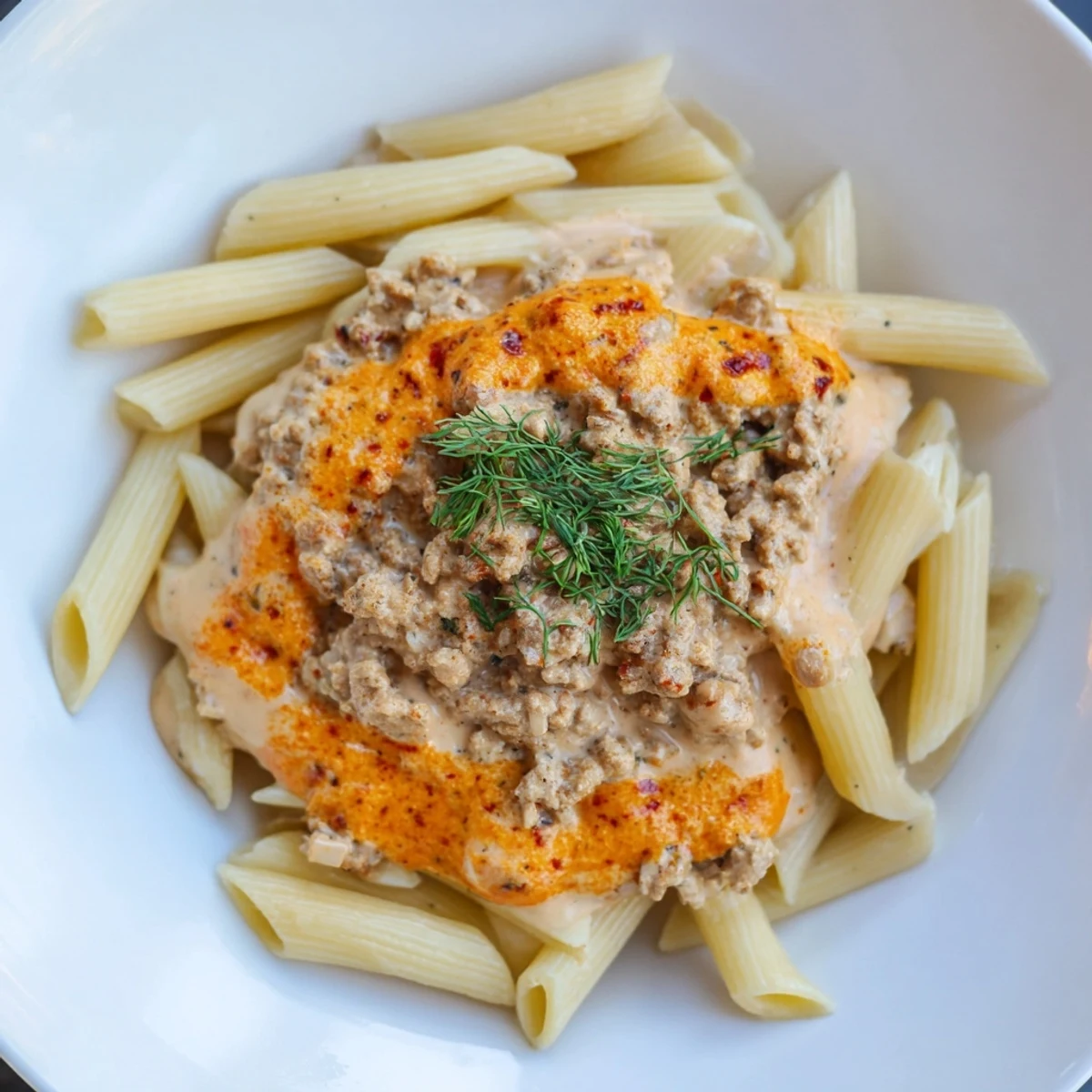 Savory Turkish Pasta with Ground Turkey ready to serve, a flavorful, homemade, comforting meal.