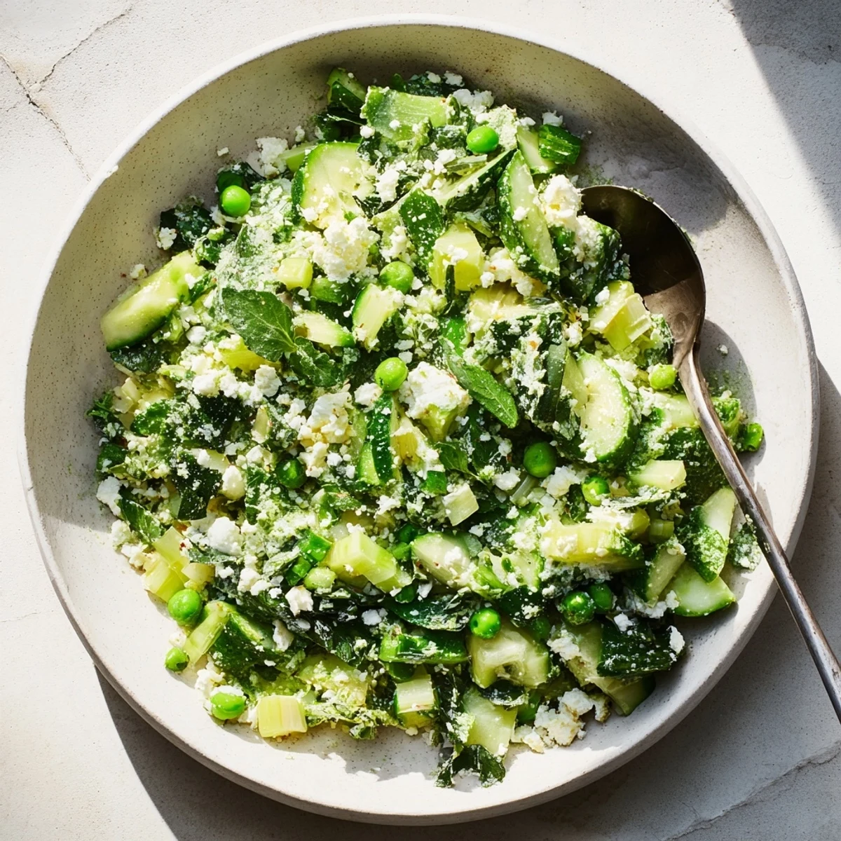 Fresh, vibrant Green Goddess Cabbage Dip, perfect for dipping tortilla chips, is cool and refreshing.