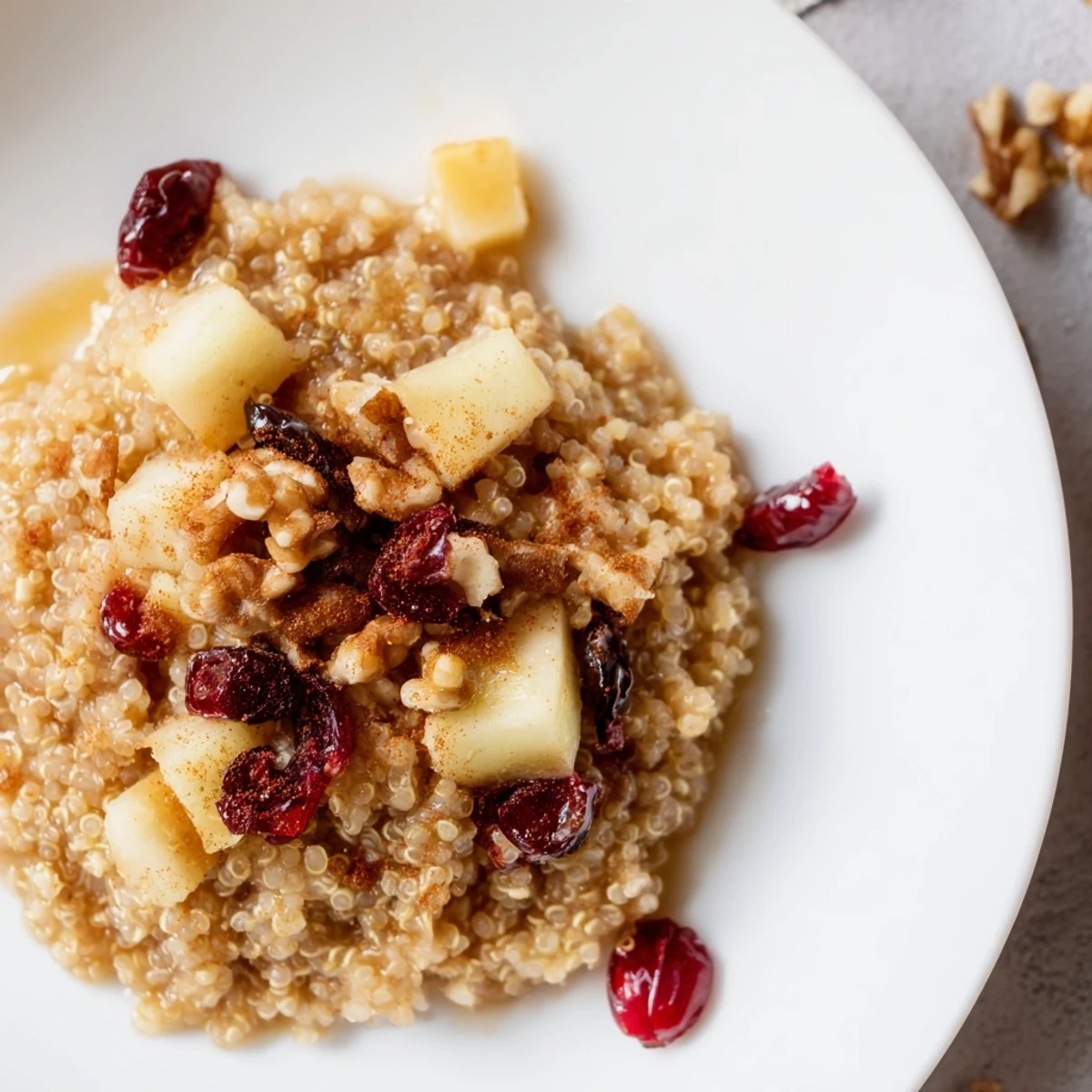 Steaming Apple Cinnamon Quinoa Bowl, a cozy breakfast with tender apples and warming spices for a perfect start.