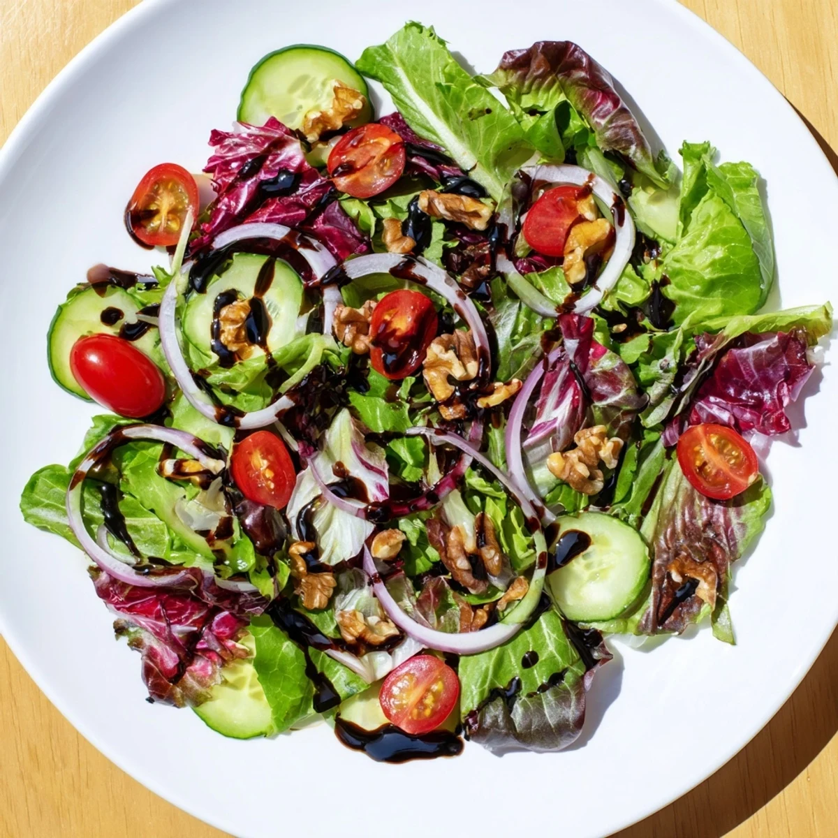 A colorful view of Quick Balsamic Vinegar Salad with juicy tomatoes, perfect for a light lunch.