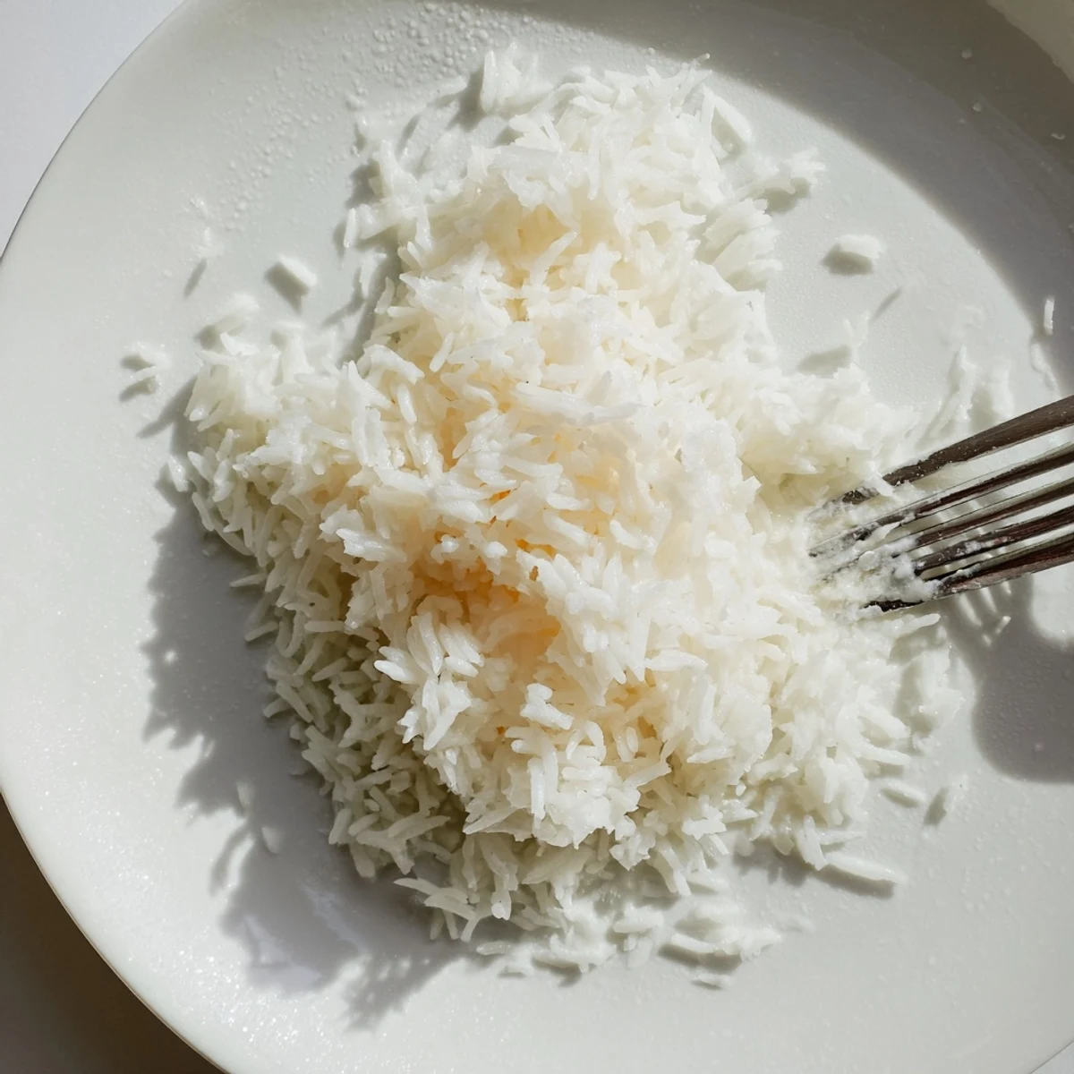 Fluffy, steaming Coconut Jasmine Rice, a creamy side dish ready for your favorite curry.