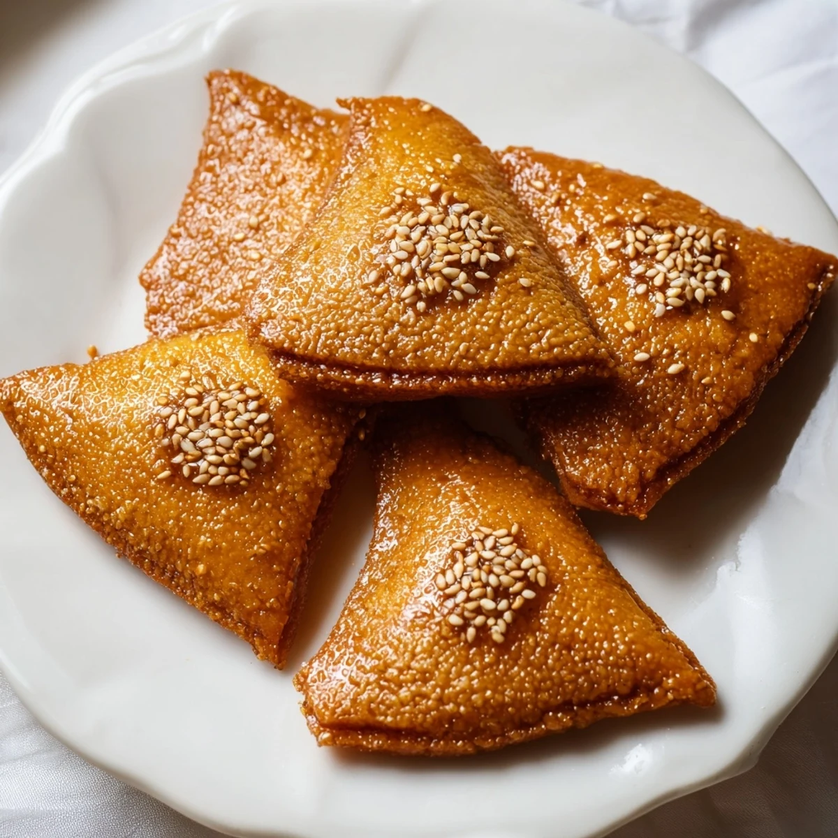 Golden-brown Tunisian Makroudh cookies, crisp and diamond-shaped, ready to be enjoyed with flavorful syrup.