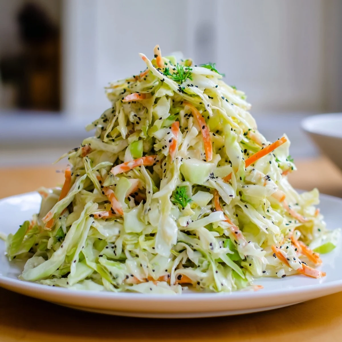 Tangy Green Cabbage and Apple Slaw with fresh parsley and green onions, ready to accompany grilled meats or sandwiches.