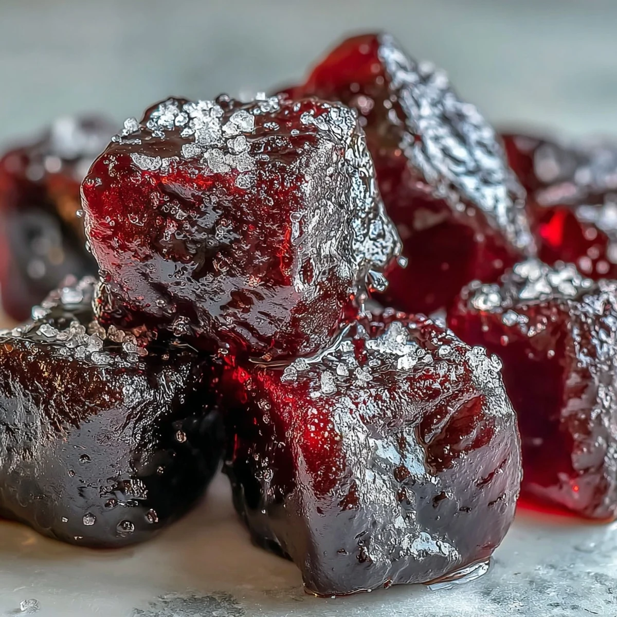 Soft, tangy Black Currant Gummies arranged on a plate, capturing the fresh berry essence.