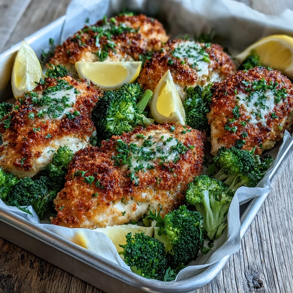 Crispy Parmesan Broccoli & Chicken Trays with golden, savory topping straight from the oven.