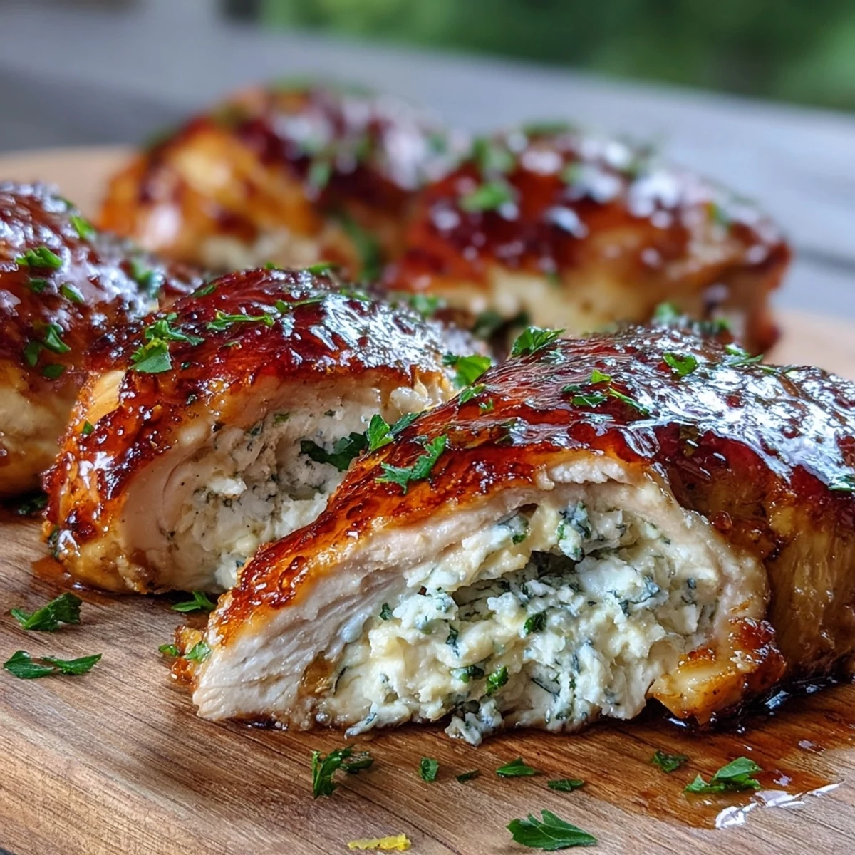 Oven-baked Hot Honey Ricotta Stuffed Chicken with melty ricotta filling and a glossy, sweet-spicy glaze.