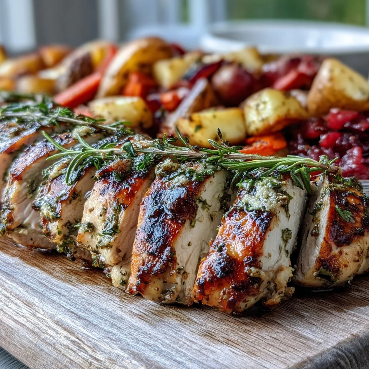 Grilled Herb Chicken with Roasted Root Vegetables served hot from the grill with golden caramelized vegetables.