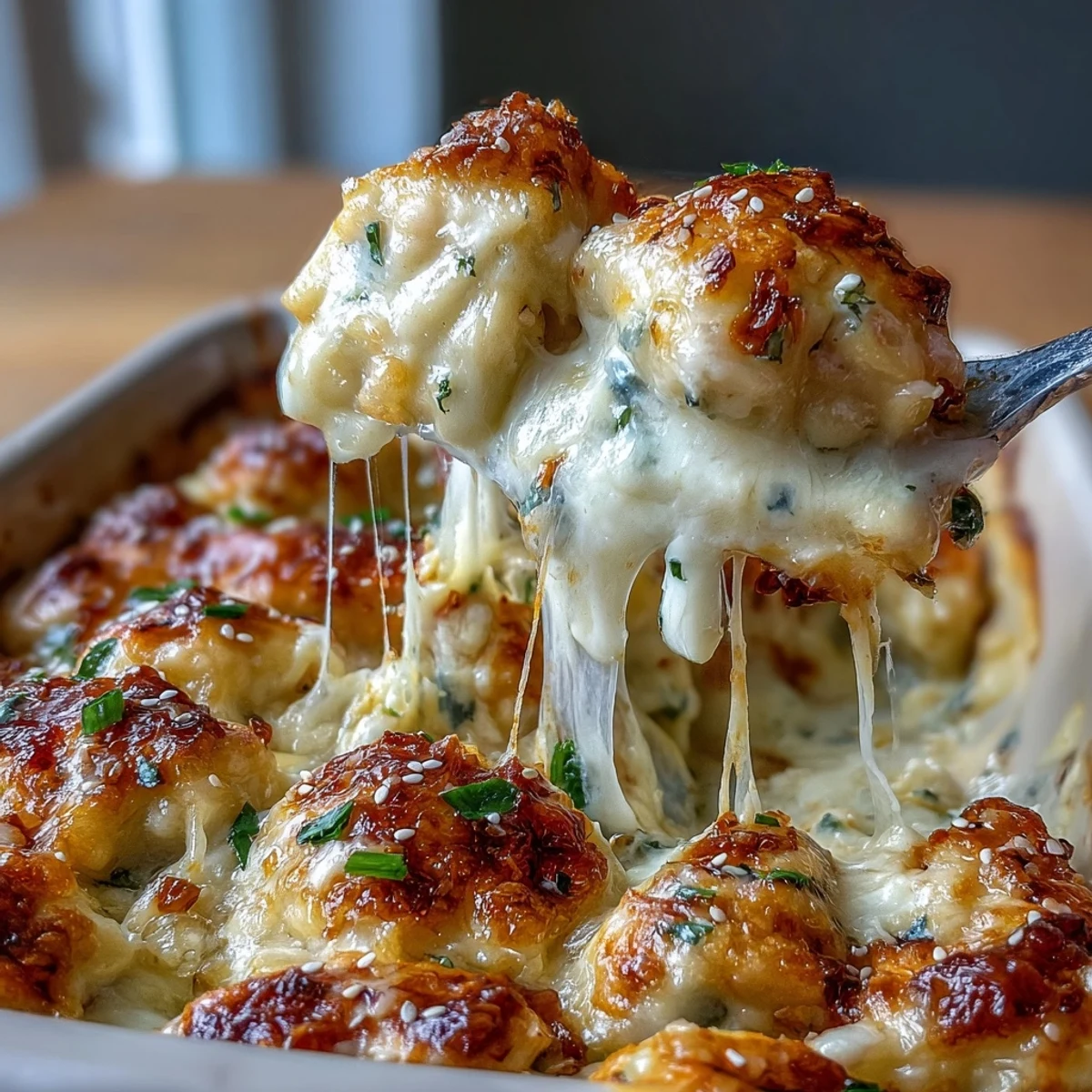 Savory Trader Joes Dumpling Bake with melted mozzarella, cheddar, and a rich garlic-soy cream sauce in a comforting casserole.