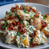Golden potatoes tossed with creamy dill dressing, crumbled bacon, and crunchy celery, perfect for summer barbecues and picnics.  