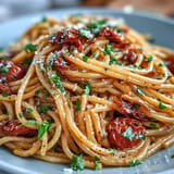 Close-up of delicious Smoky Anchovy Tomato Butter Pasta, perfect for a quick weeknight dinner.
