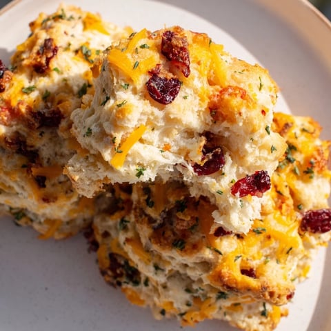 Fluffy cranberry jalapeño dip cheddar biscuits, golden brown and cheesy, perfect for parties.  