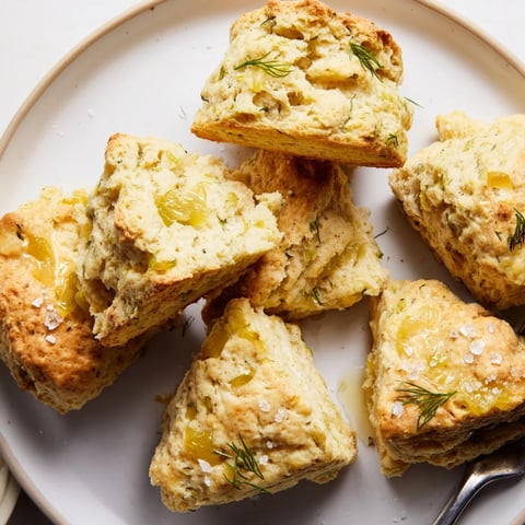 Fluffy Dill Pickle Honey Biscuit Scones, warm and golden, perfect for brunch gatherings.