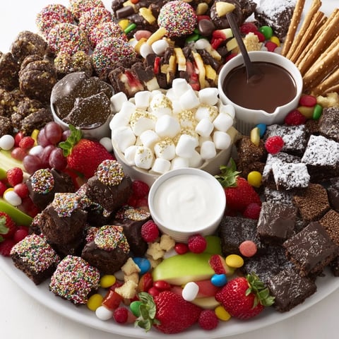 A vibrant dessert board with assorted snacks, perfect for festive gatherings.  